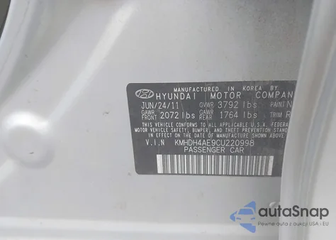 2012 Hyundai Elantra Gls (Ulsan Plant) from USA, damaged, VIN KMHDH4AE9CU220998